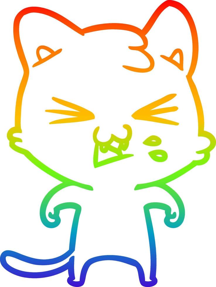 rainbow gradient line drawing cartoon cat hissing vector