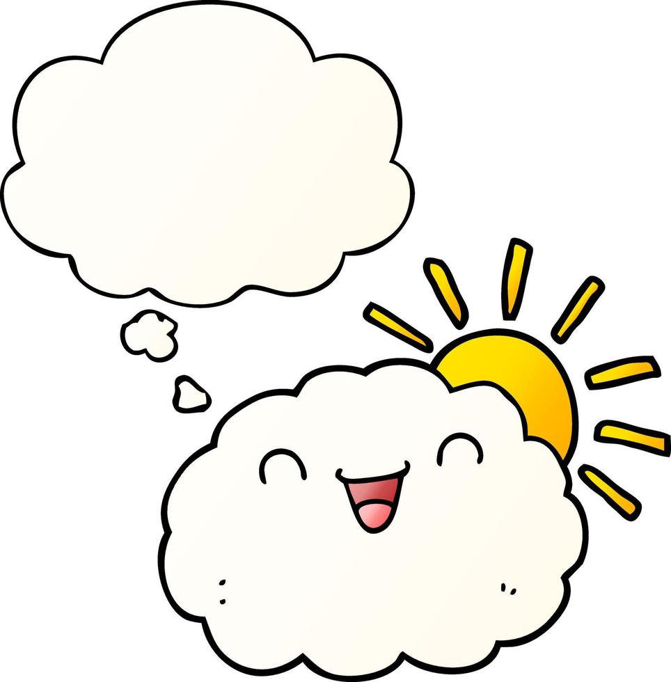 happy cartoon cloud and thought bubble in smooth gradient style vector