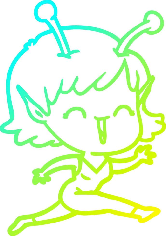 cold gradient line drawing cartoon alien girl laughing vector