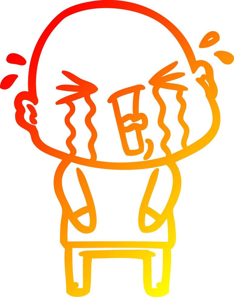 warm gradient line drawing cartoon crying bald man vector