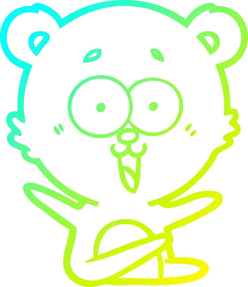 dibujo de línea de gradiente frío riendo dibujos animados de oso de peluche vector