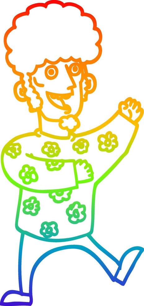 rainbow gradient line drawing cartoon dancing 70s man vector
