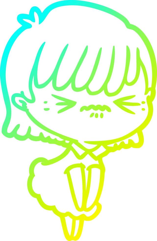 cold gradient line drawing annoyed cartoon girl vector