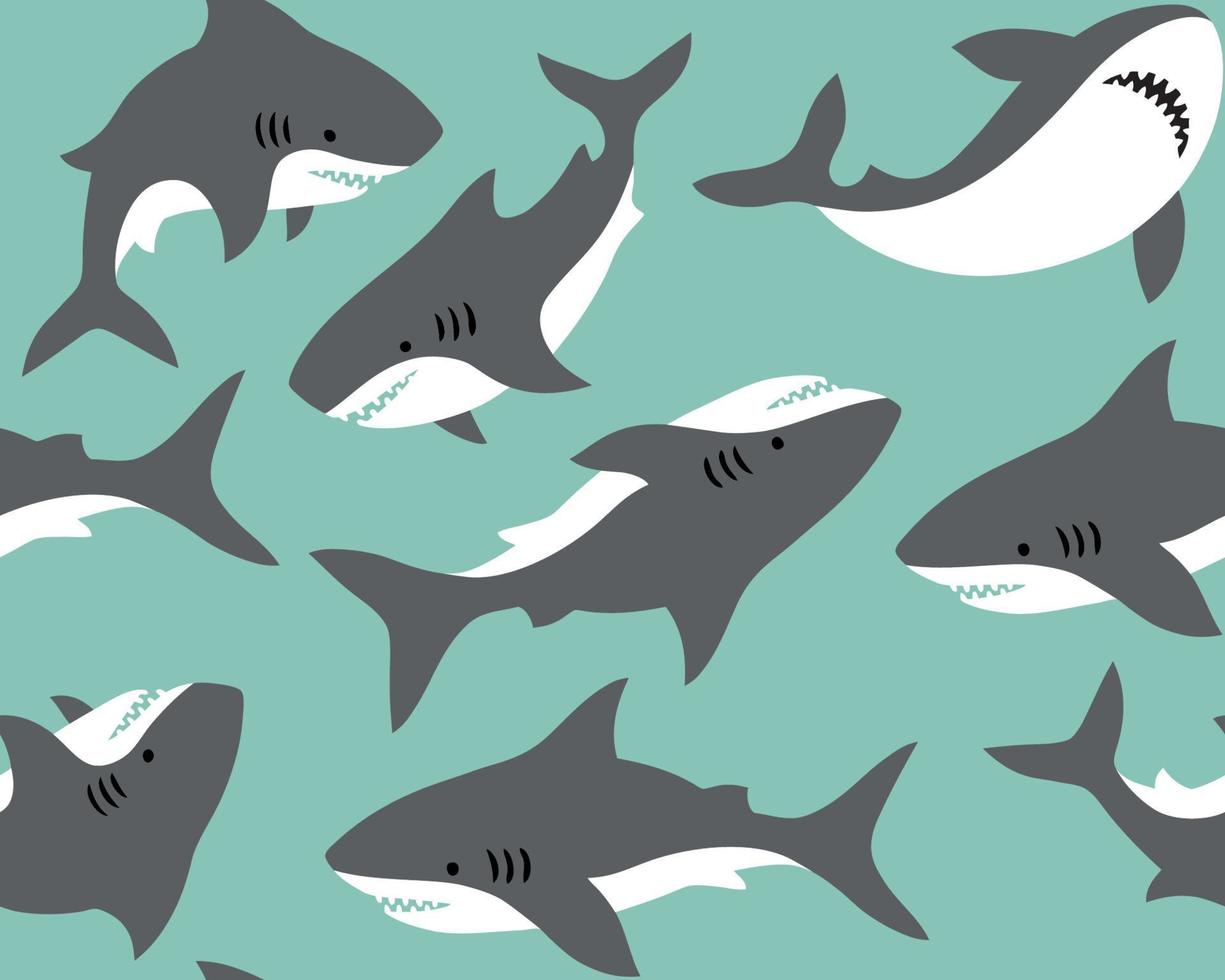 Hand drawn seamless pattern with cute sharks on blue background.  Perfect for fabric, wallpaper or wrapping paper. vector