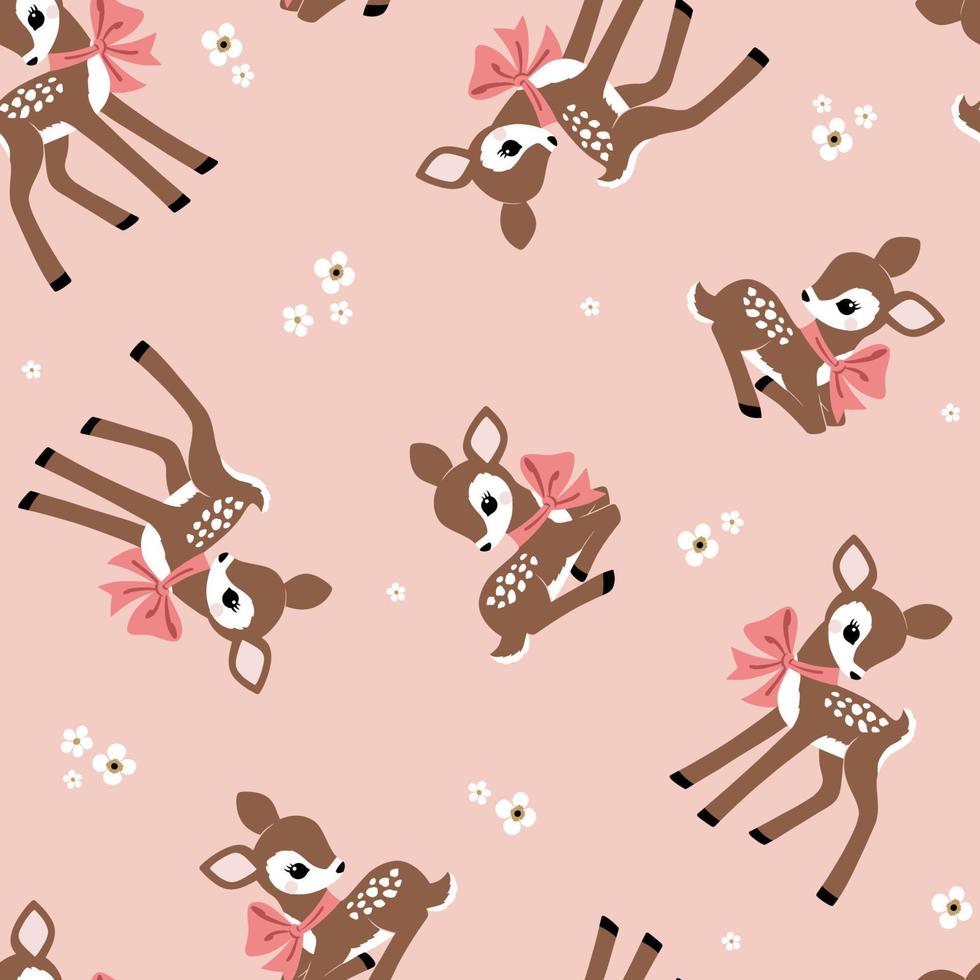 Seamless pattern with cute vintage fawn on floral background. Perfect for textile, wallpaper or print design. vector