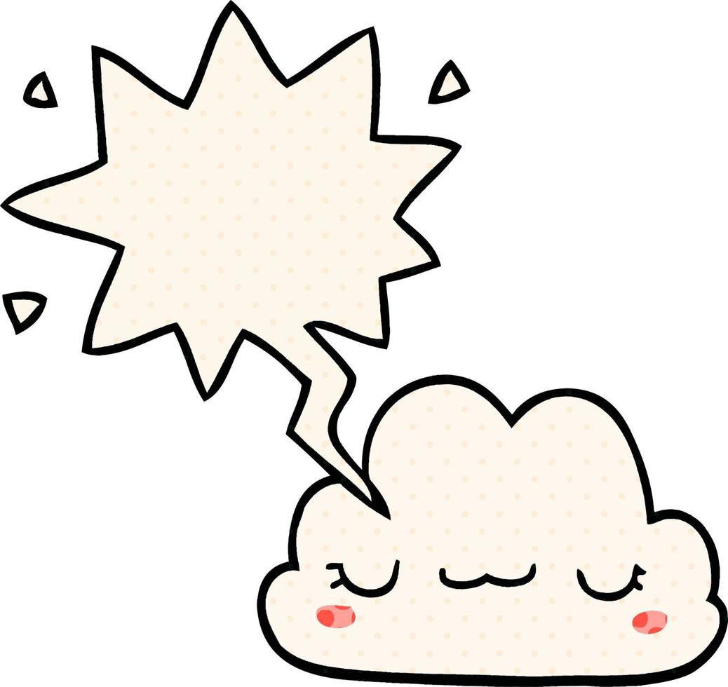 cute cartoon cloud and speech bubble in comic book style vector