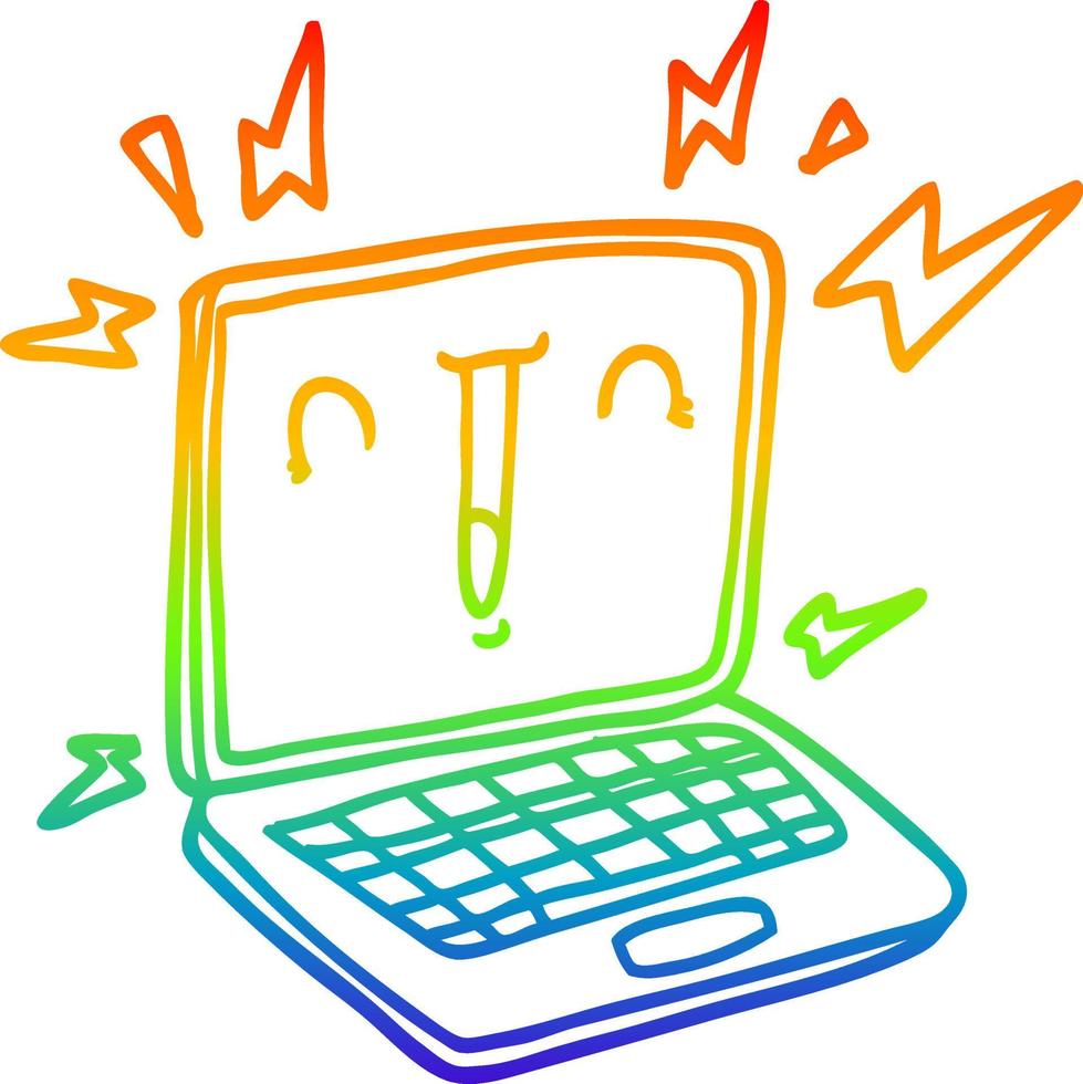 rainbow gradient line drawing cartoon laptop computer vector