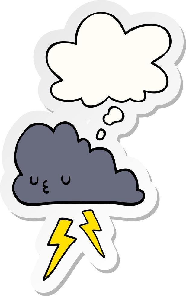 cartoon storm cloud and thought bubble as a printed sticker vector