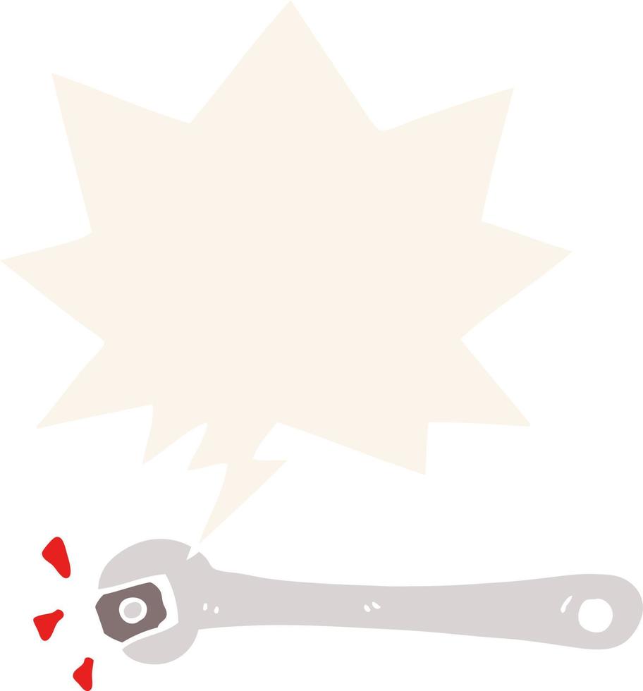 cartoon spanner turning nut and speech bubble in retro style vector