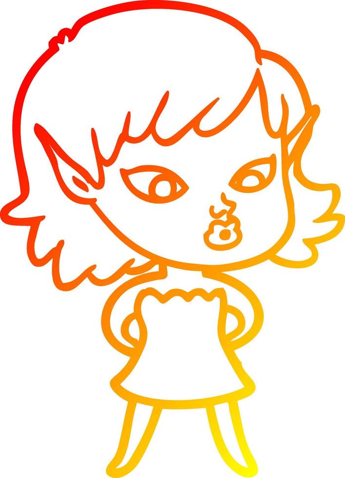 warm gradient line drawing pretty cartoon elf girl vector