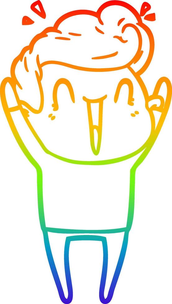 rainbow gradient line drawing cartoon excited man vector
