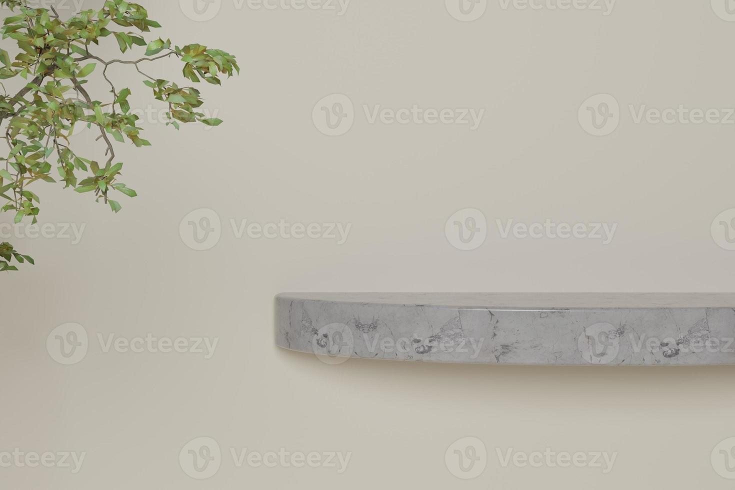 shelf display with leaves 3d render photo