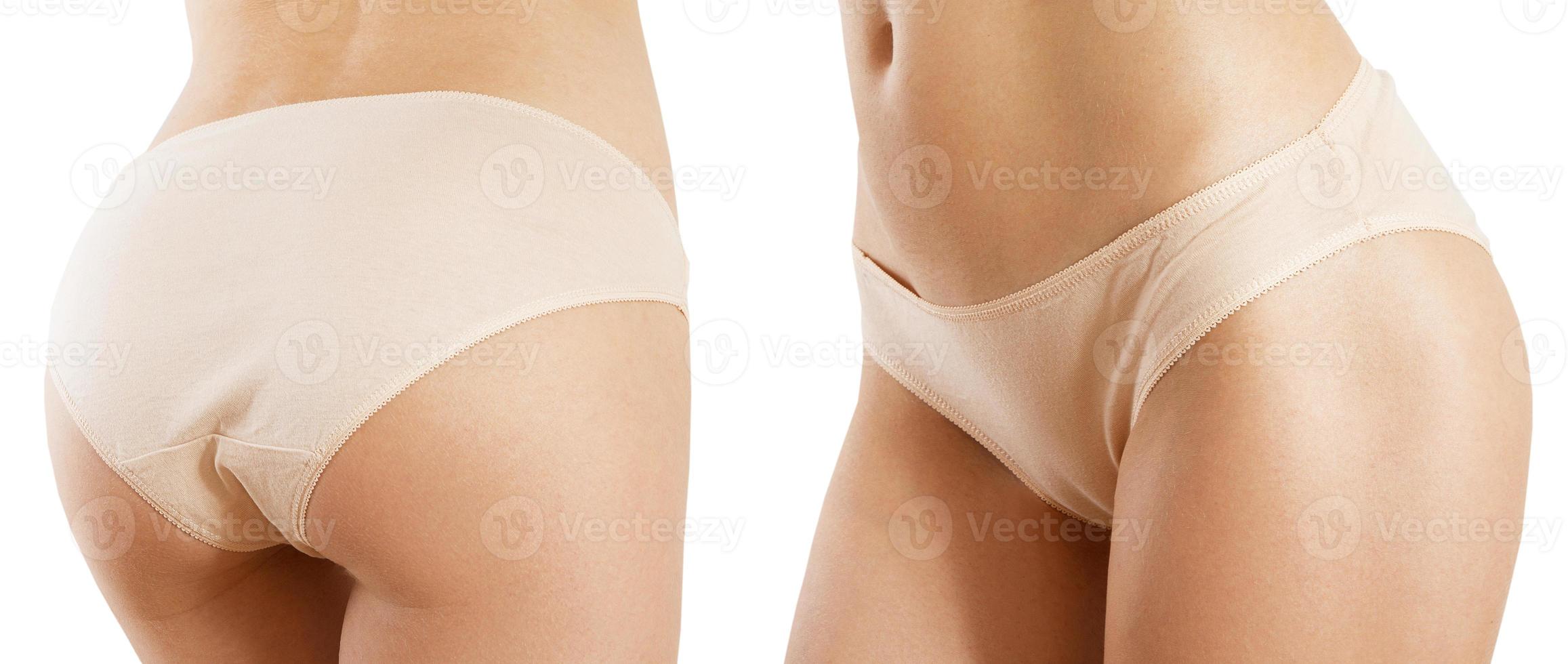 Women's panties on a woman's body. Panties set. female panties mockup isolated photo