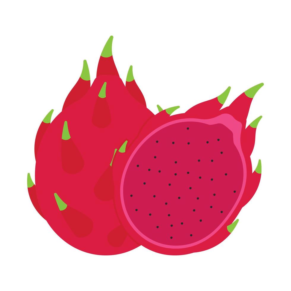 rebanada de fruta de dragón roja plana frutas dibujadas a mano icono clipart vector ilustración