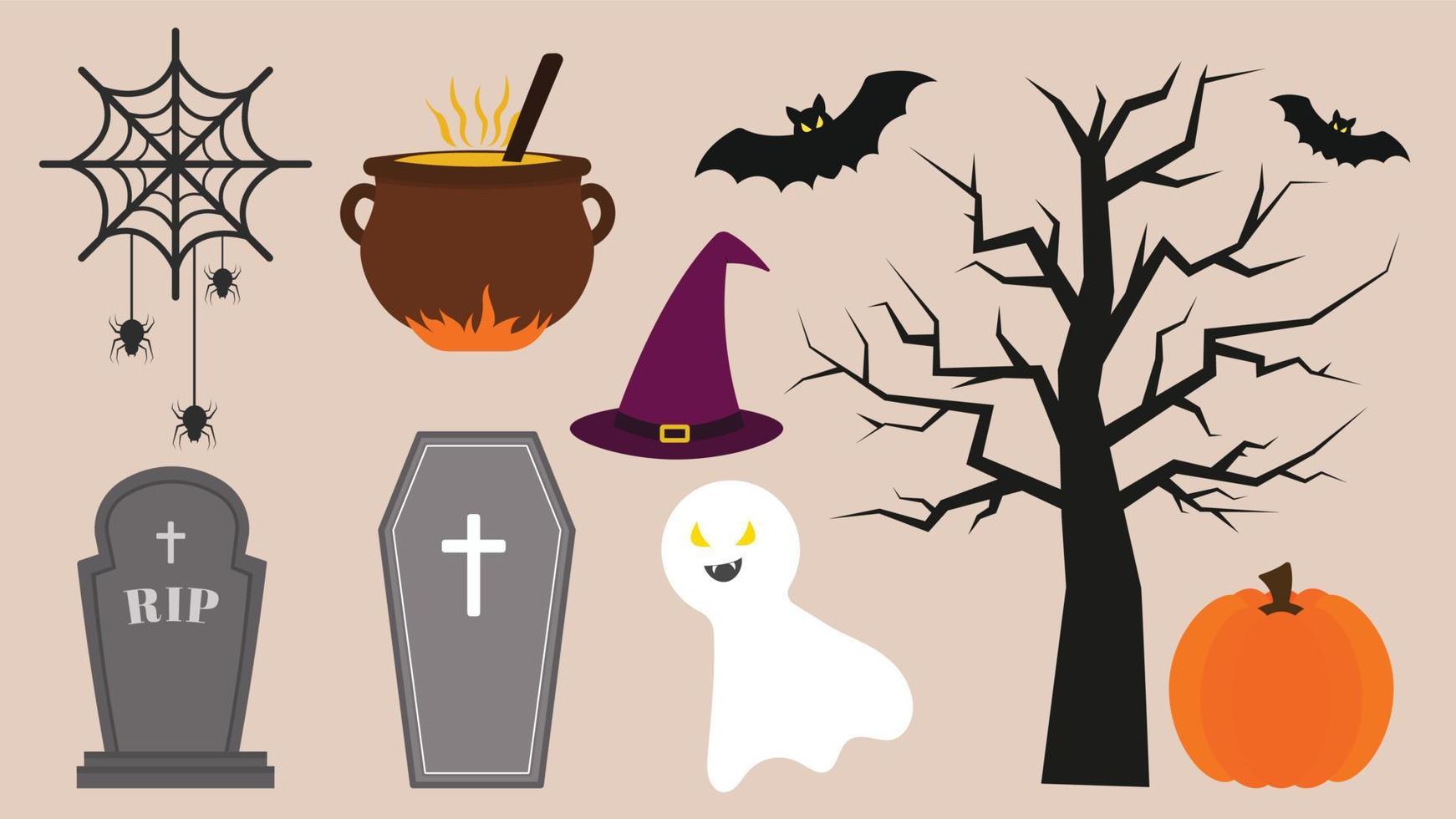 conjunto de elementos de halloween doodle vector