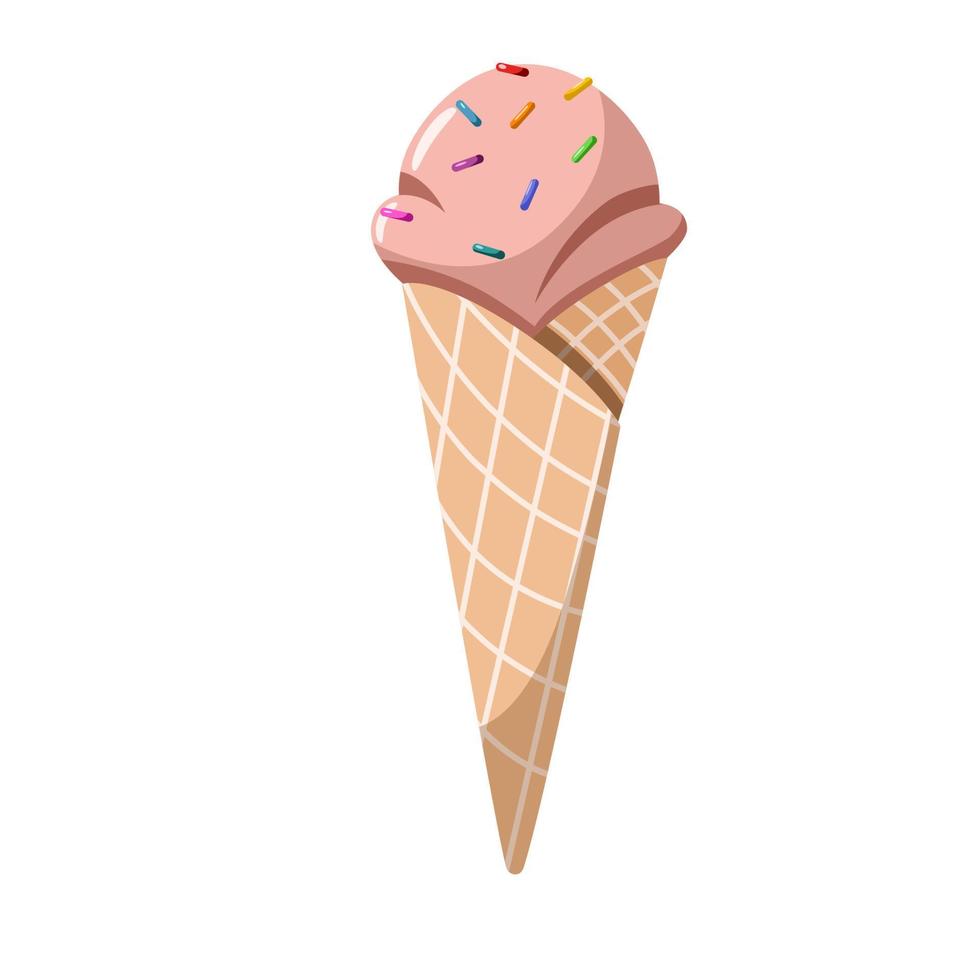 delicioso helado rosa. dulce regalo de verano en un cono de galleta. vector
