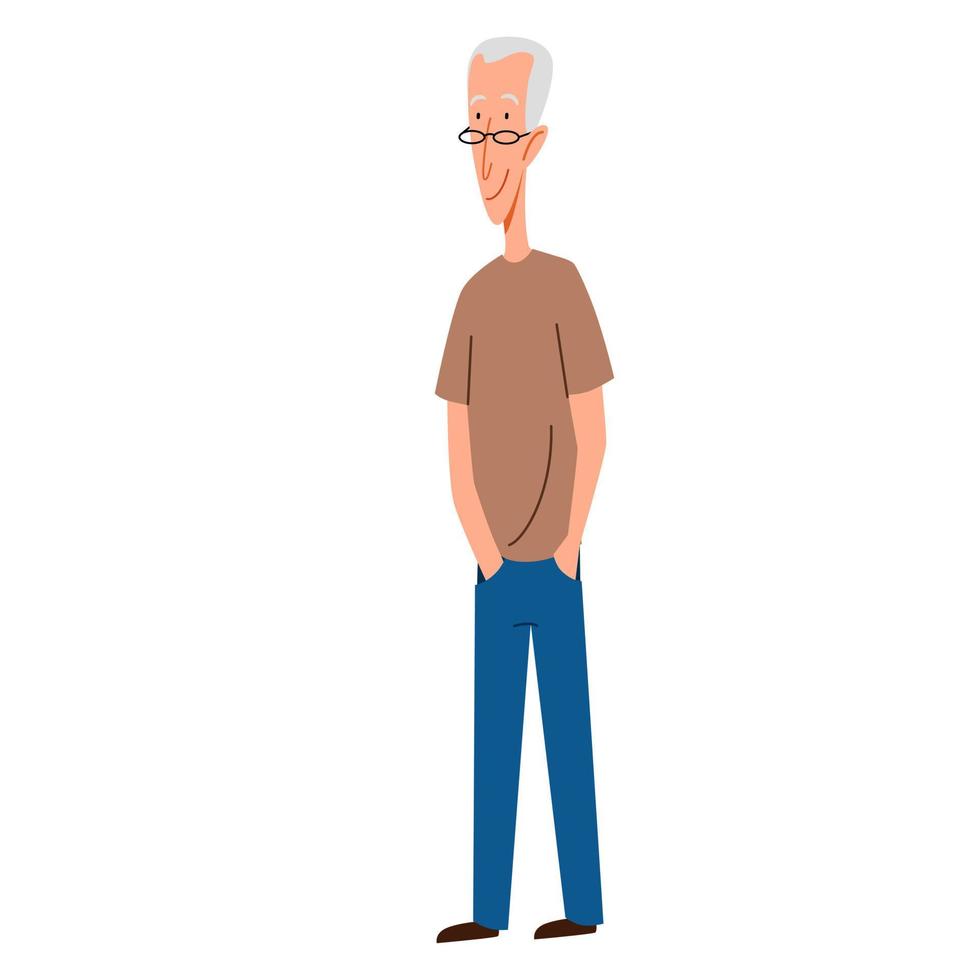 A gray-haired thin man with his hands in his pockets. vector
