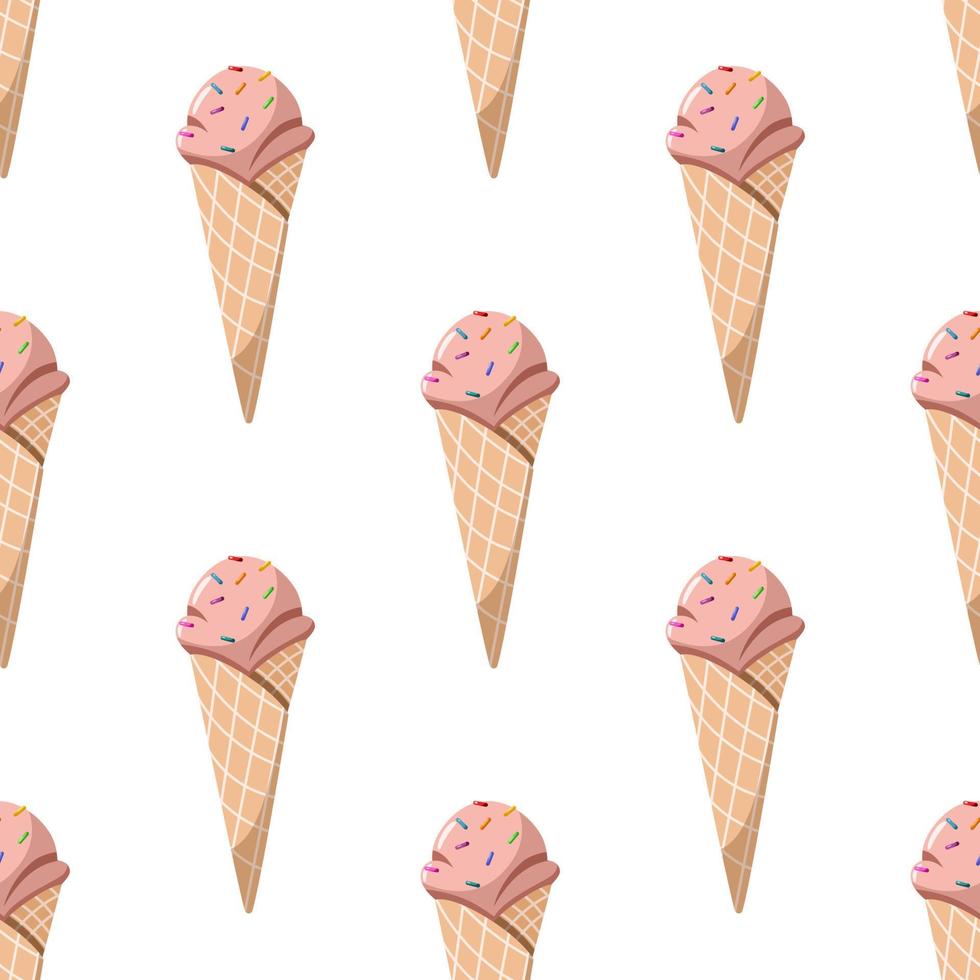 Seamless pattern of ice cream in a waffle cone. Vector illustration