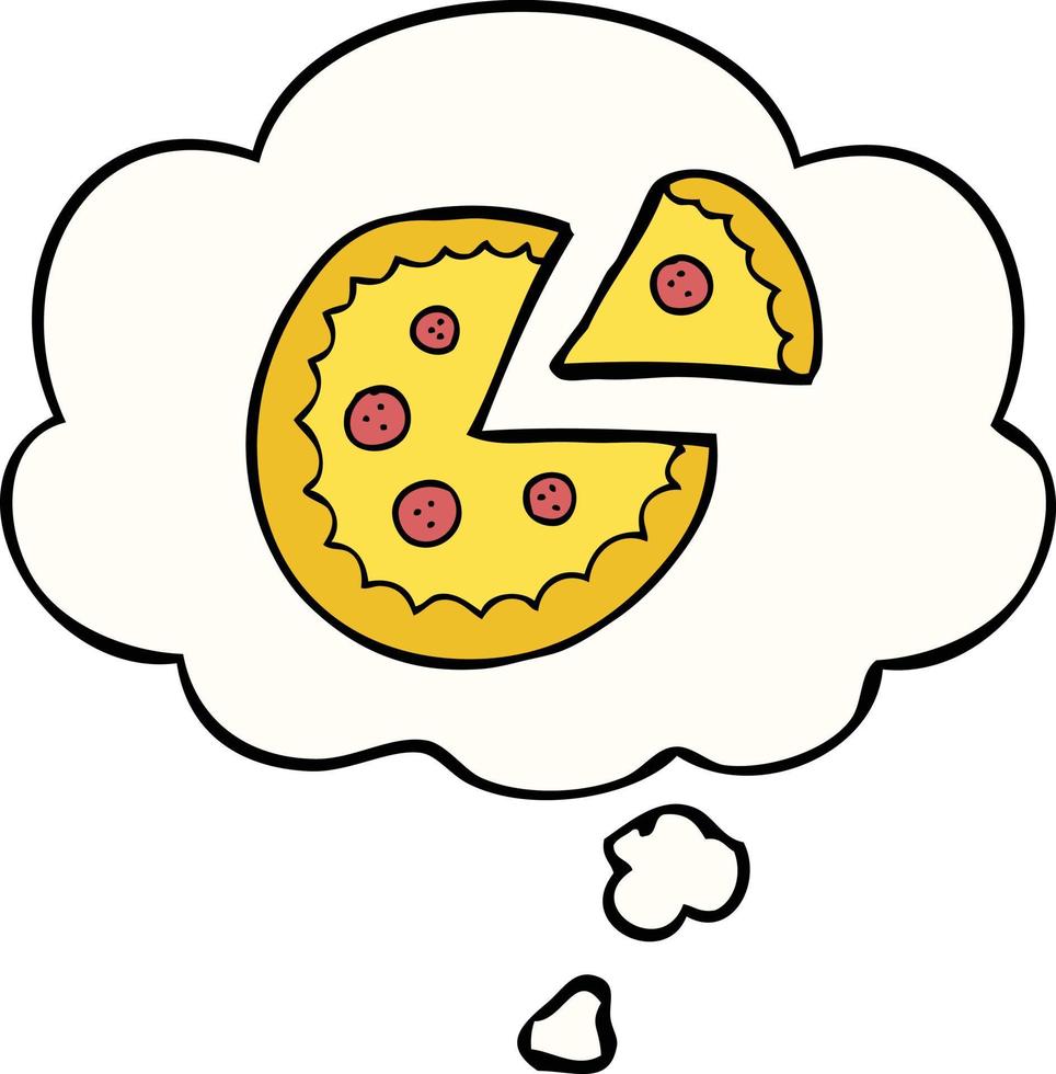 cartoon pizza and thought bubble vector