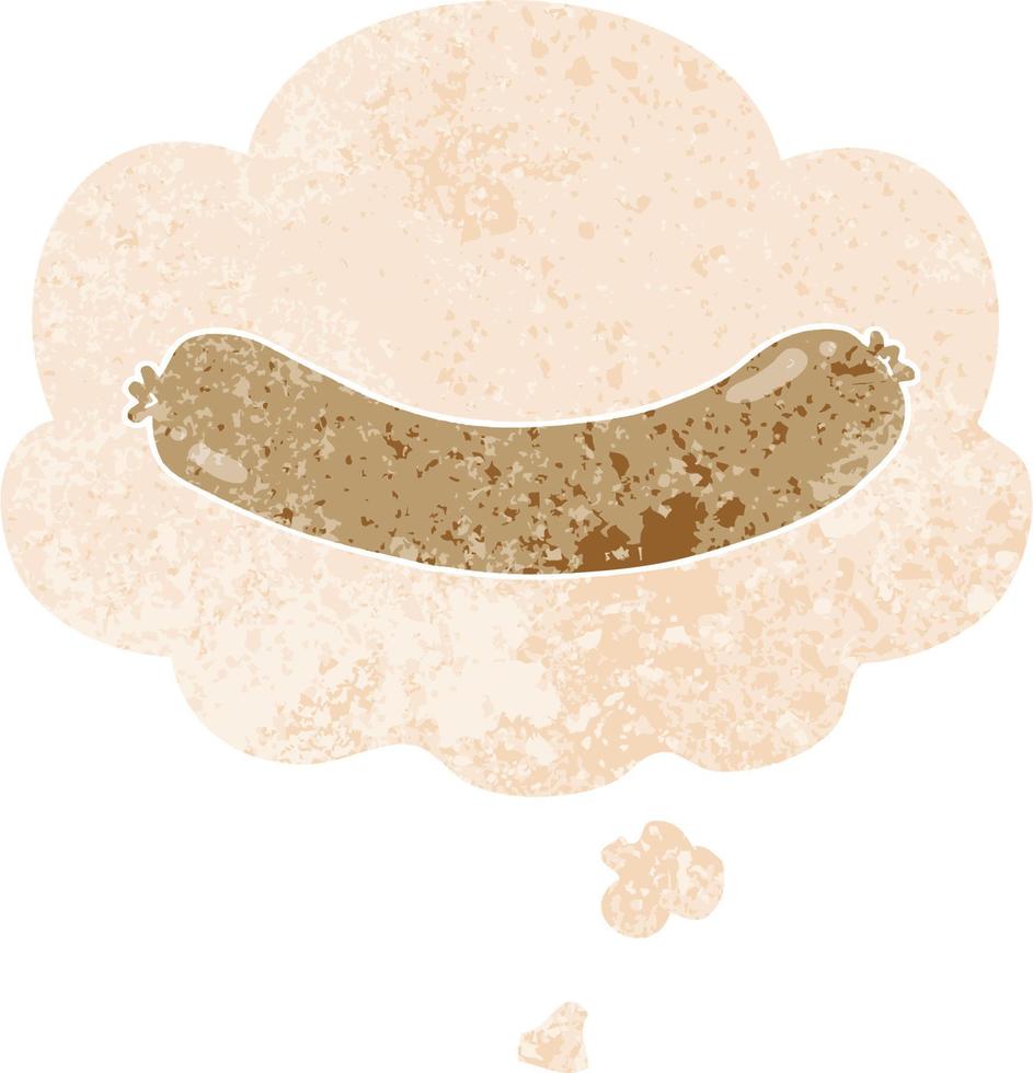 cartoon sausage and thought bubble in retro textured style vector