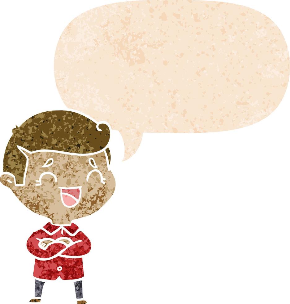 cartoon laughing man and speech bubble in retro textured style vector