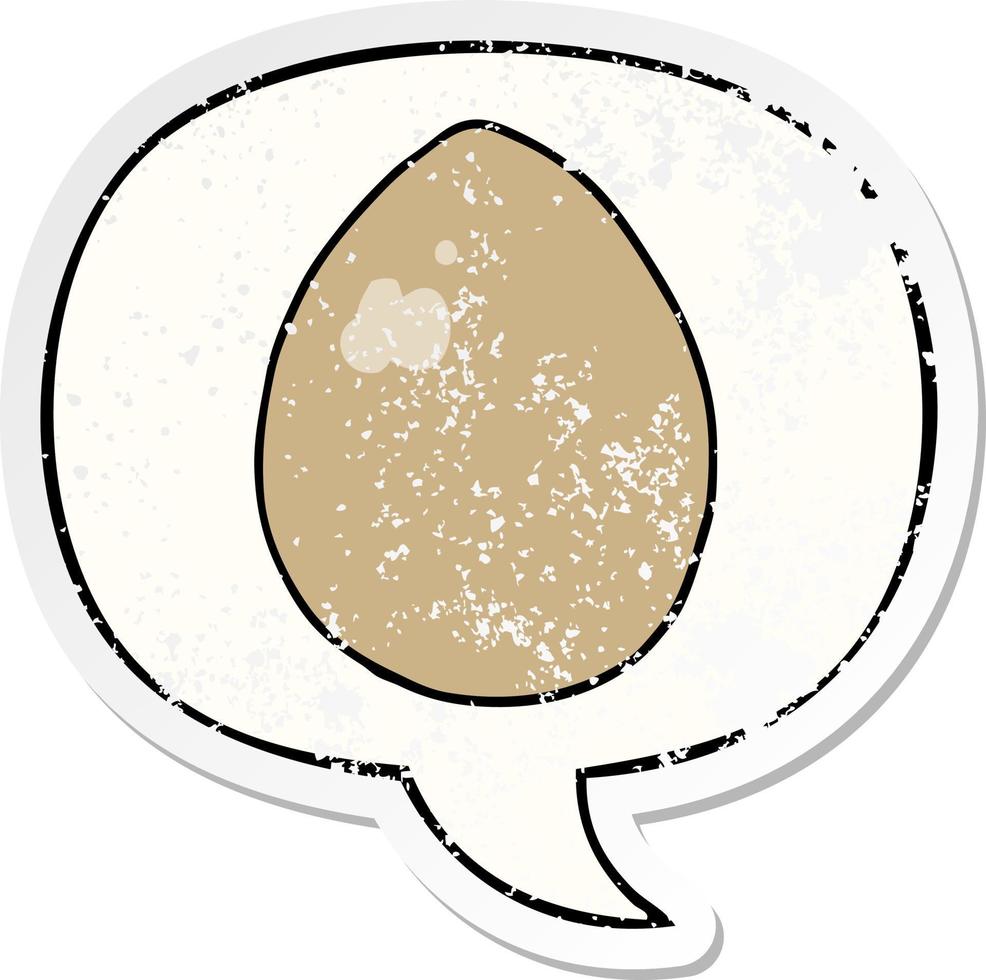 cartoon egg and speech bubble distressed sticker vector