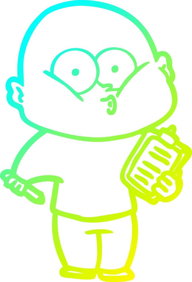 cold gradient line drawing cartoon bald man staring vector