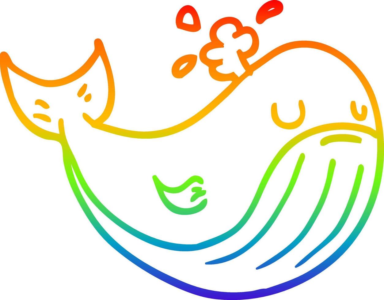 dibujo de línea de gradiente de arco iris ballena marina de dibujos animados vector