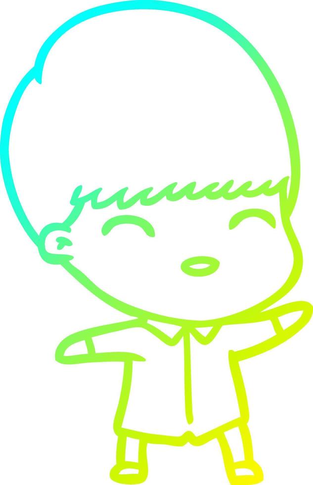 cold gradient line drawing happy cartoon boy vector