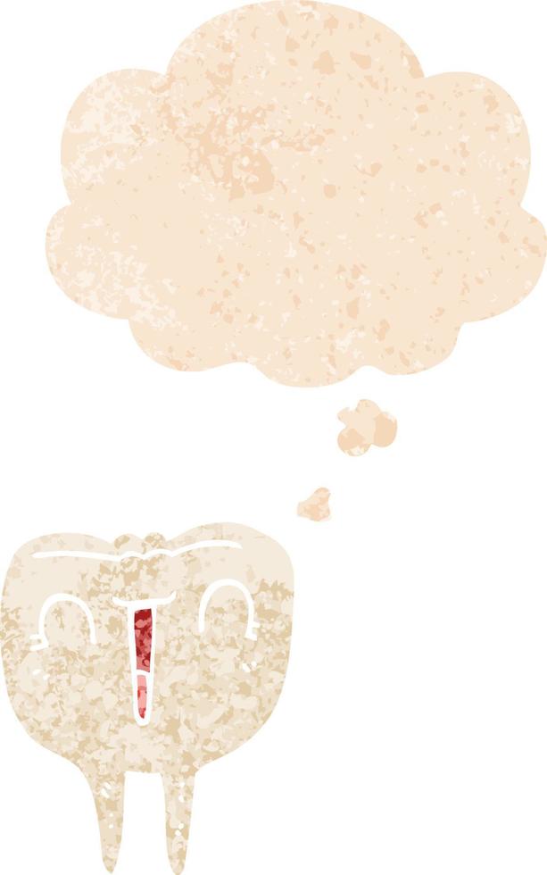 cartoon happy tooth and thought bubble in retro textured style vector