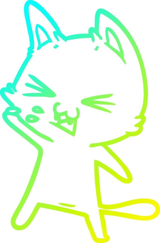 cold gradient line drawing cartoon cat hissing vector