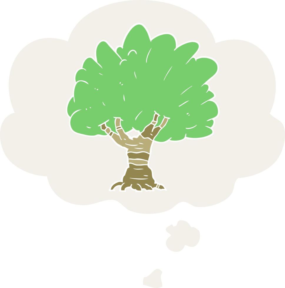 cartoon tree and thought bubble in retro style vector