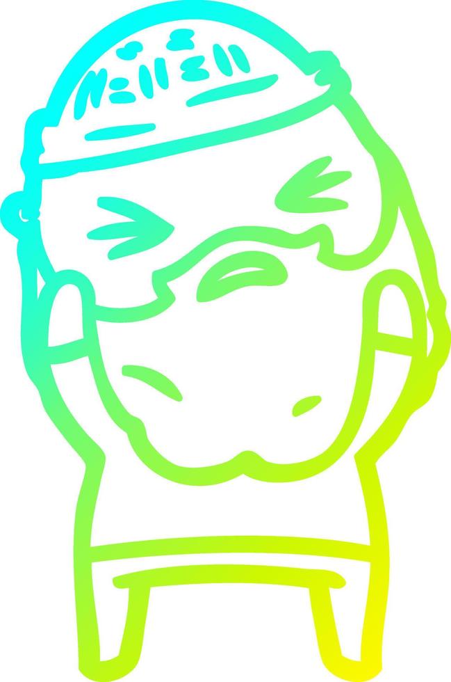 cold gradient line drawing cartoon man with beard vector