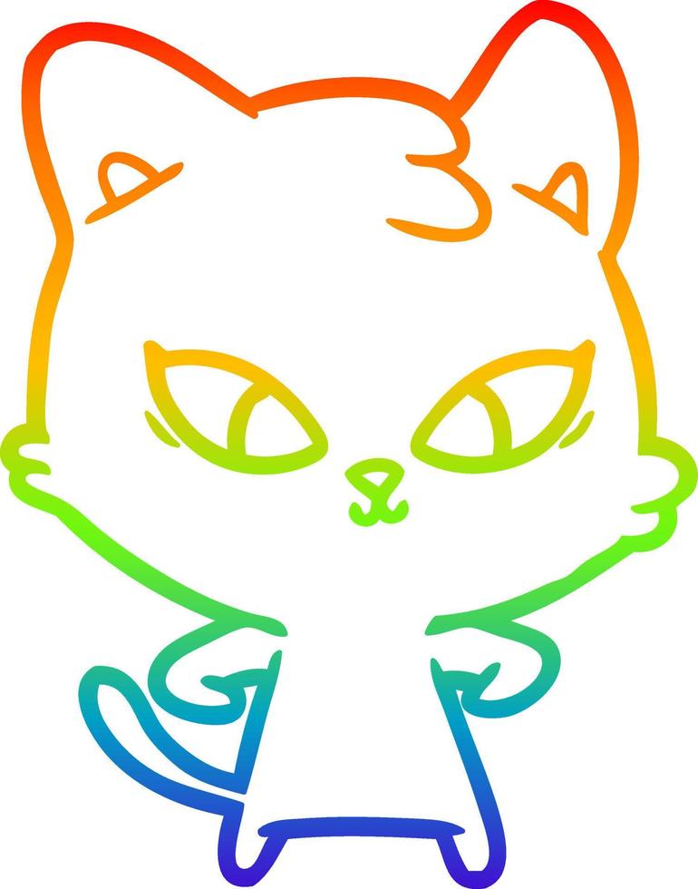 rainbow gradient line drawing cute cartoon cat vector