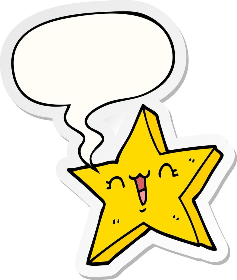 cute cartoon star and speech bubble sticker vector