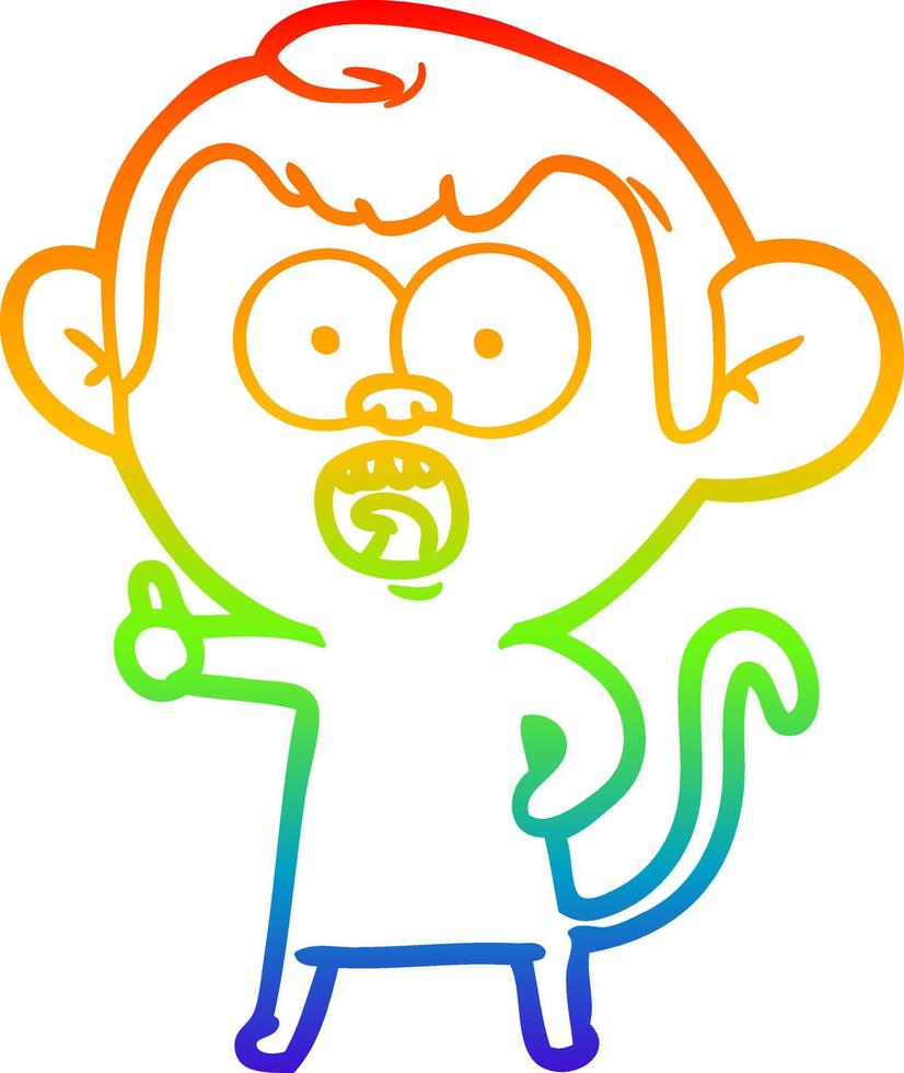 rainbow gradient line drawing cartoon shocked monkey vector