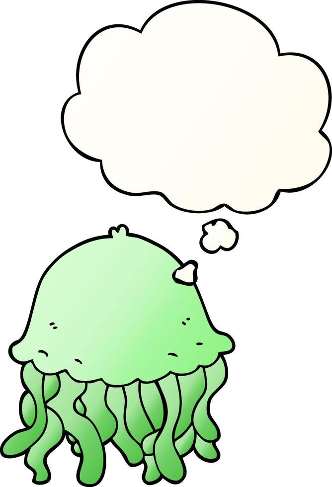 cartoon jellyfish and thought bubble in smooth gradient style vector
