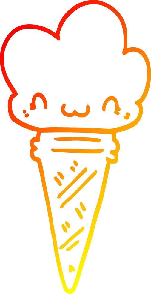 warm gradient line drawing cartoon ice cream with face vector