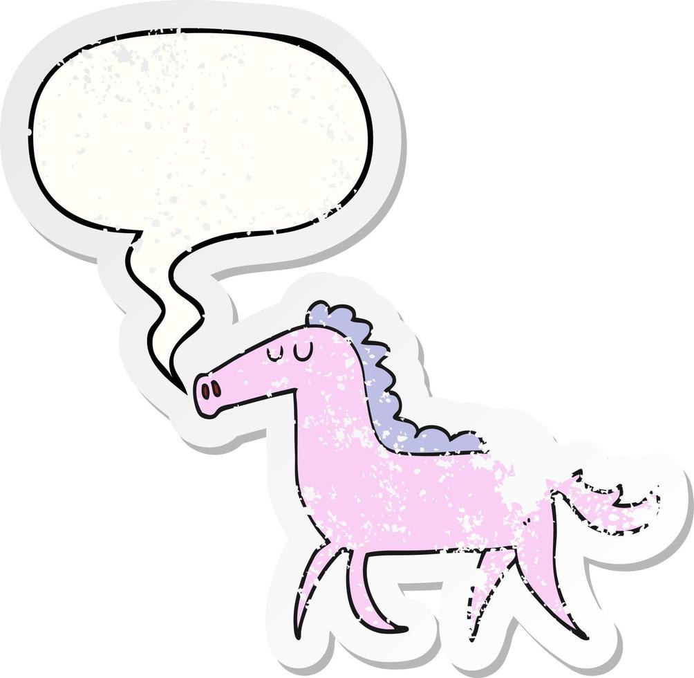 cartoon horse and speech bubble distressed sticker vector