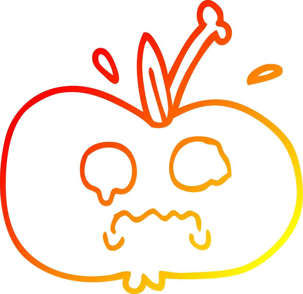 warm gradient line drawing cartoon sad apple vector