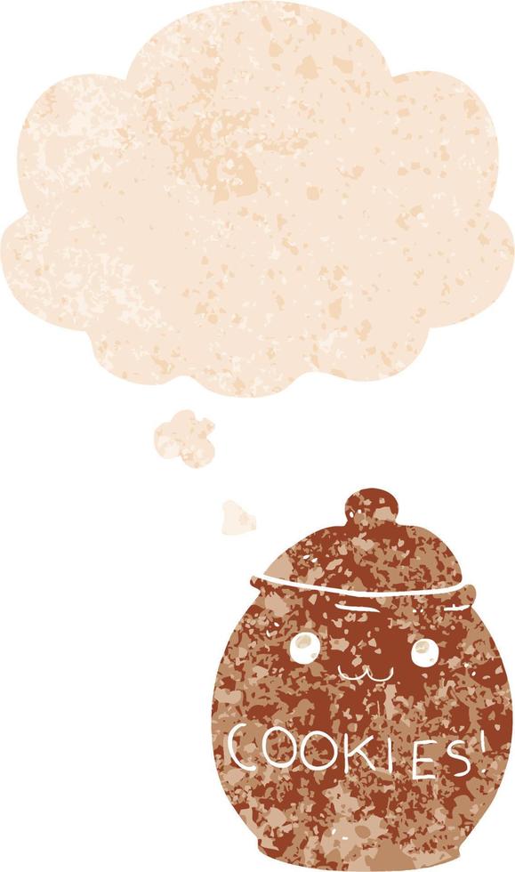 cartoon cookie jar and thought bubble in retro textured style vector