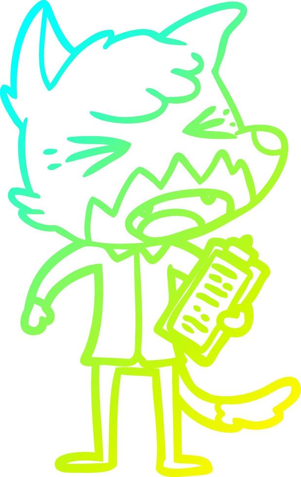 cold gradient line drawing angry cartoon fox vector