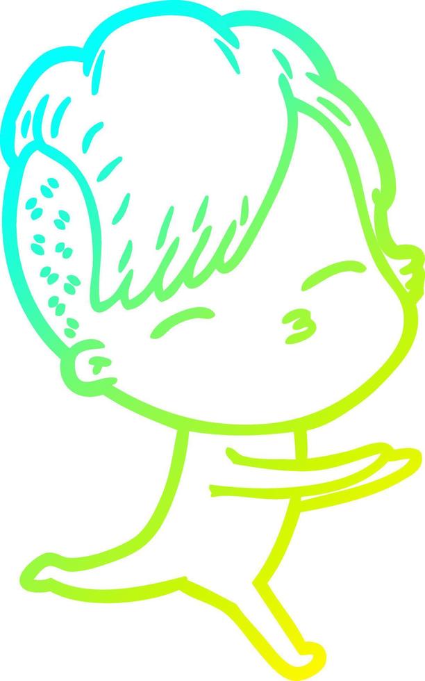 cold gradient line drawing cartoon girl in onesie vector