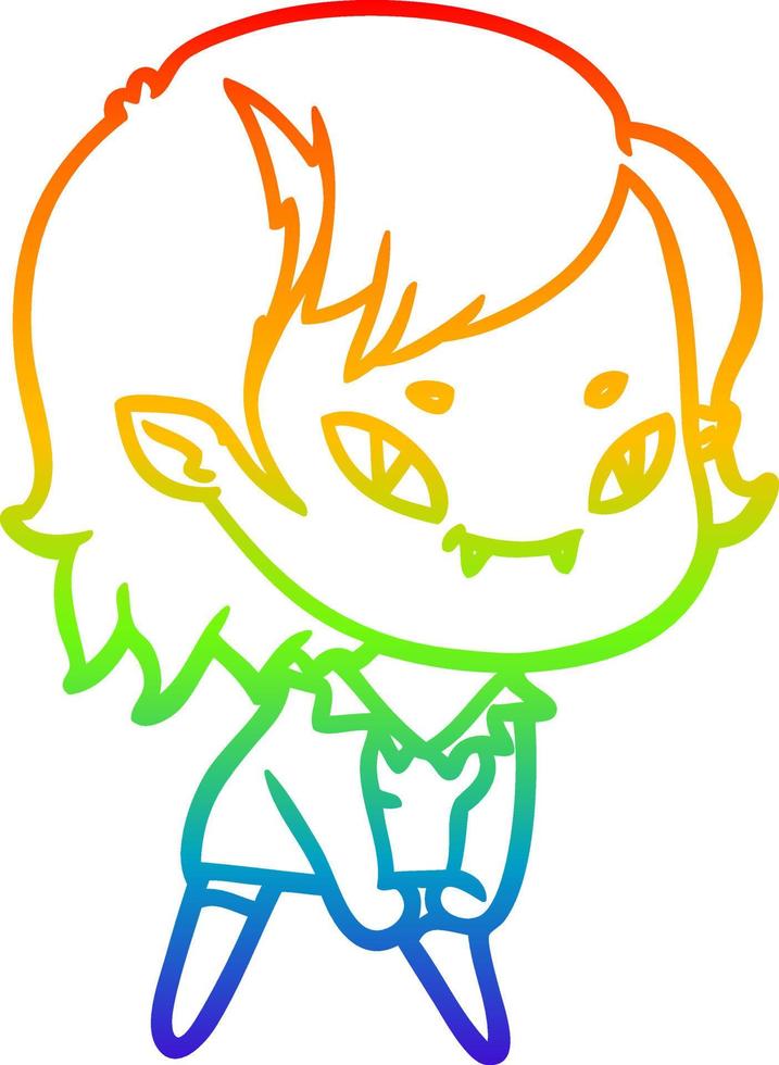 rainbow gradient line drawing cartoon friendly vampire girl vector