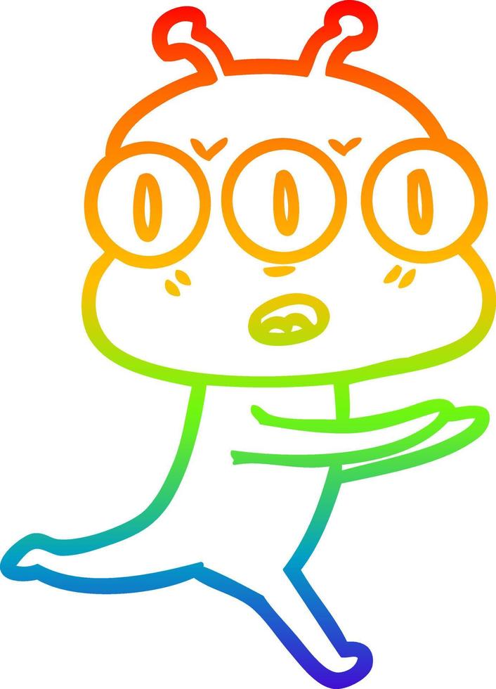 rainbow gradient line drawing cartoon three eyed alien vector