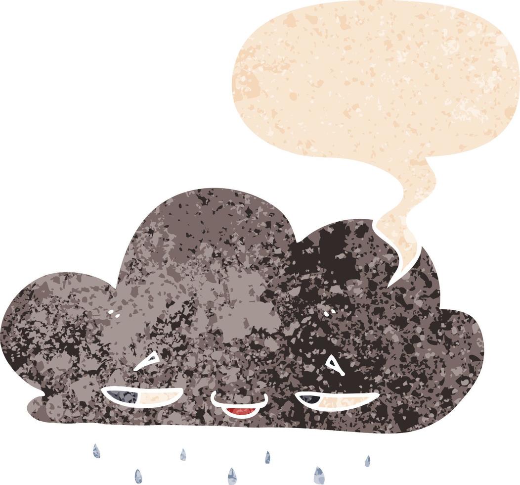 cartoon rain cloud and speech bubble in retro textured style vector