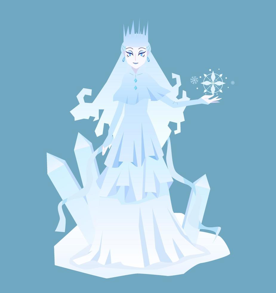 Flat illustration of cold snow witch with ice crystals vector
