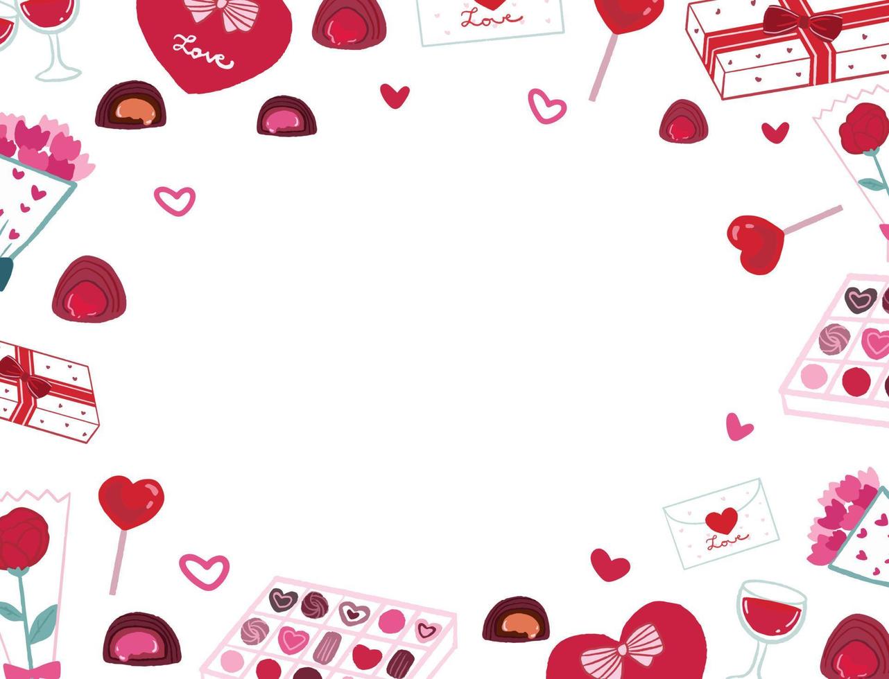 Romantic Valentines Day elements frame pattern vector