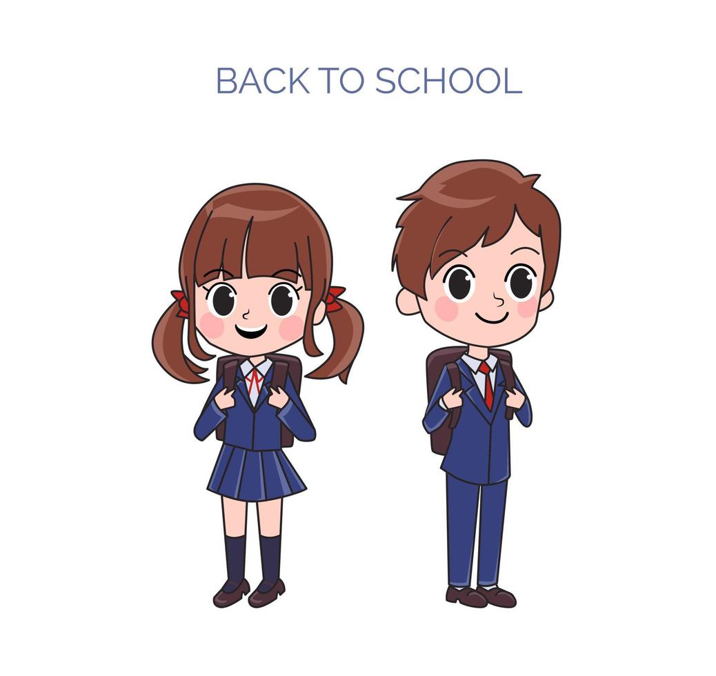 ilustración de niño y niña aislados en uniforme escolar japonés vector