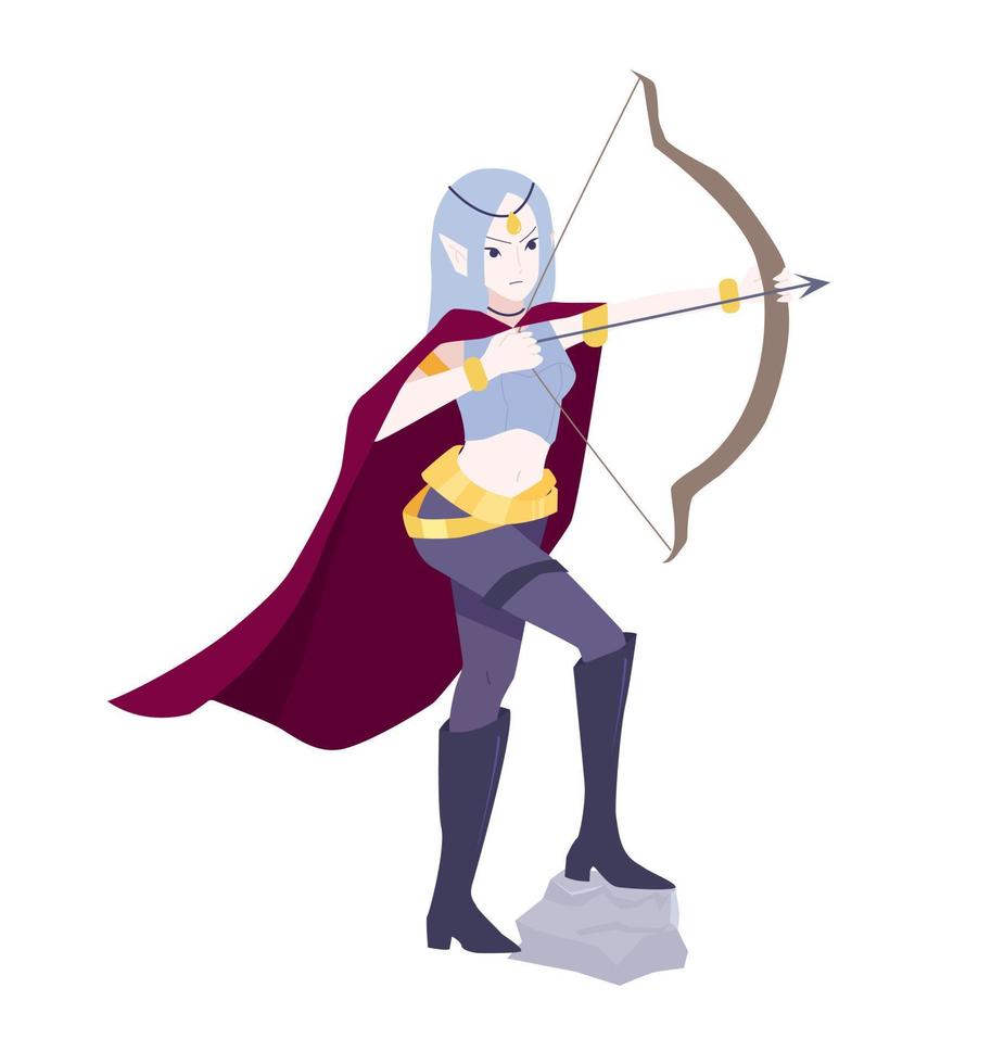 Female archer in cloak, isolated fantasy character vector